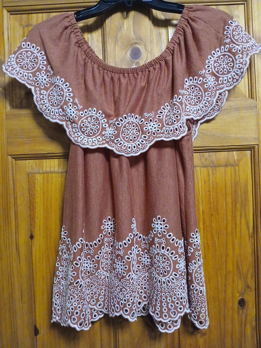 Rust Embroidered Off-Shoulder Women's Top